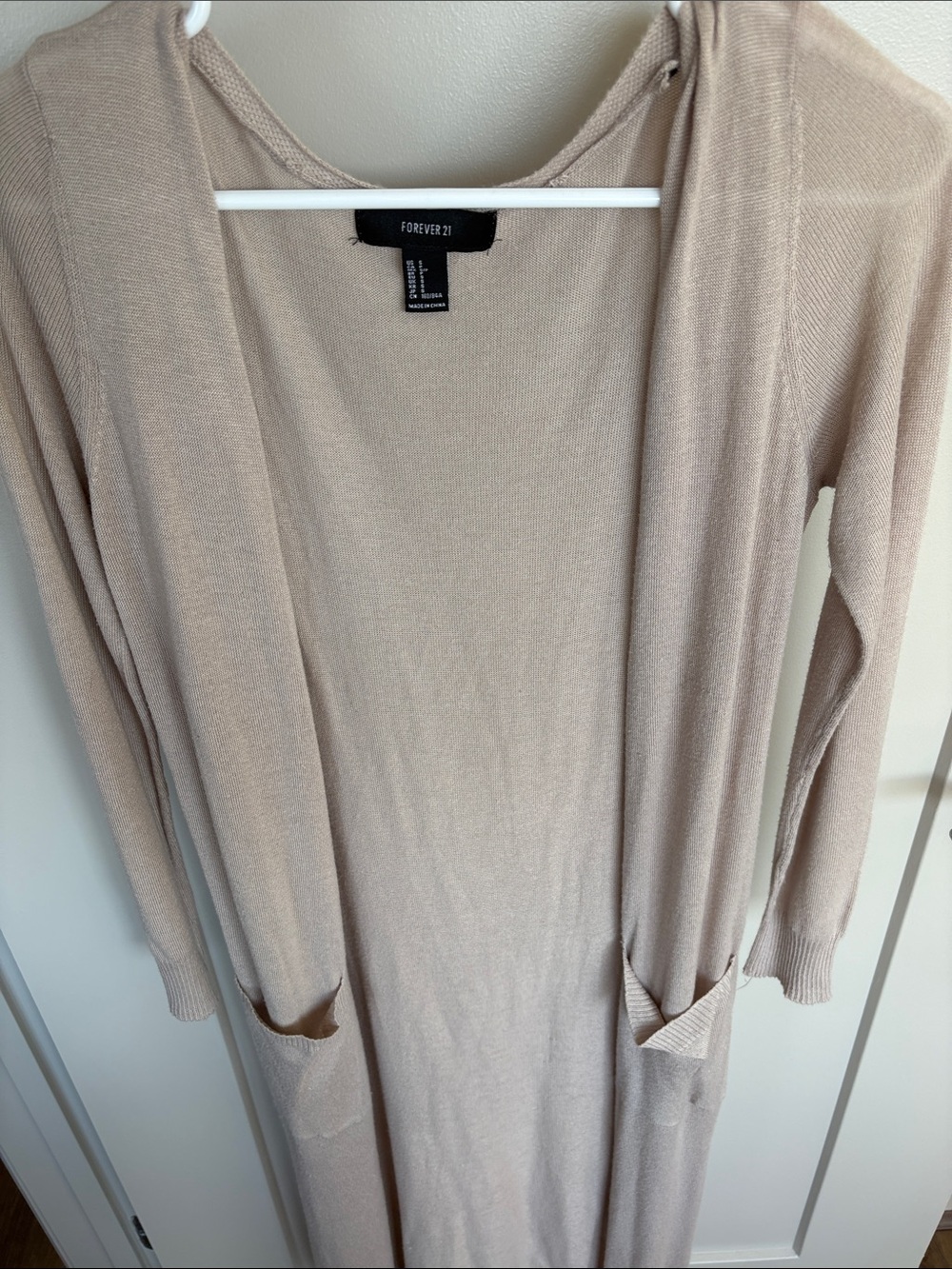 Forever 21 Long Open-Front Cardigan in Light Beige Size S